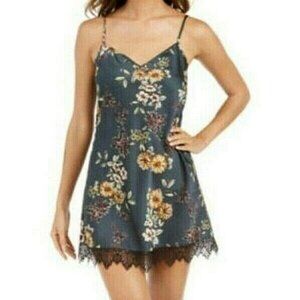 INC International Concepts Silky Chemise Gown Teddy Green Floral Medium NEW